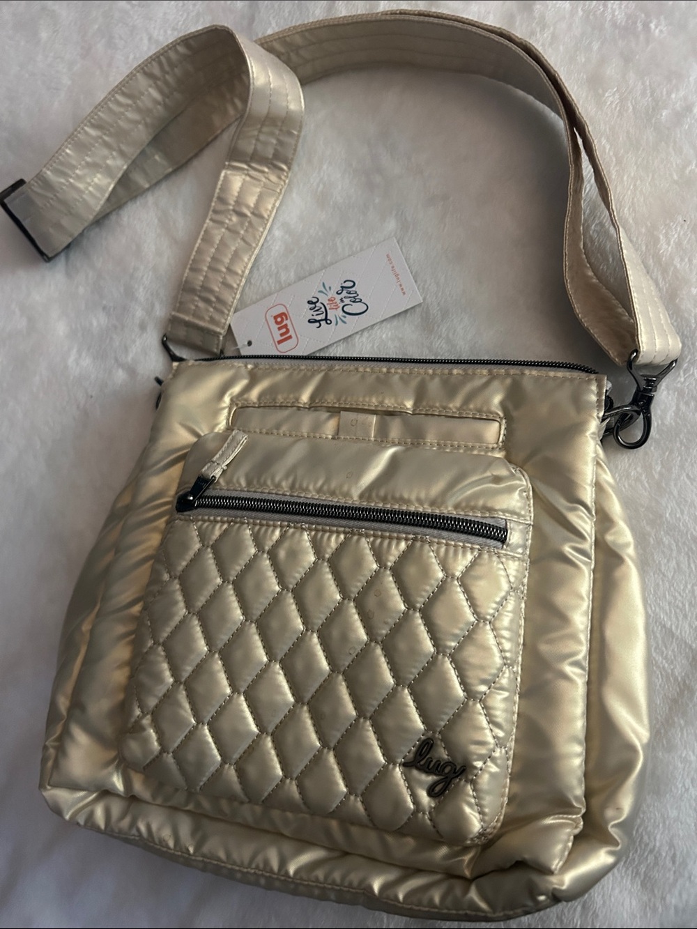 lug Metallic Gold Quilted Crossbody Bag